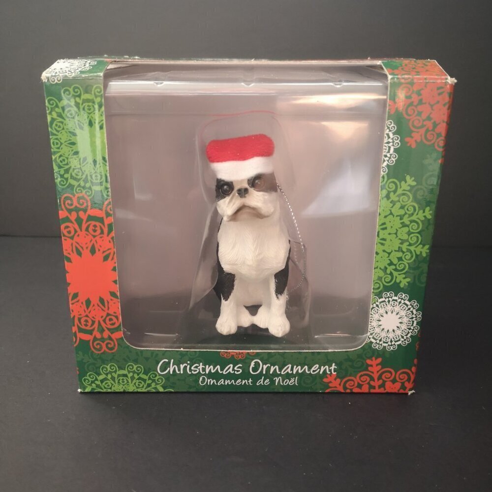 NIB Sandicast Hand Painted & Hand Cast Boston Terrier Christmas Ornament